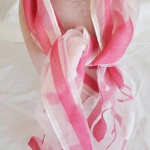 White and Pink Falling Leaves Scarf 14" X 43"